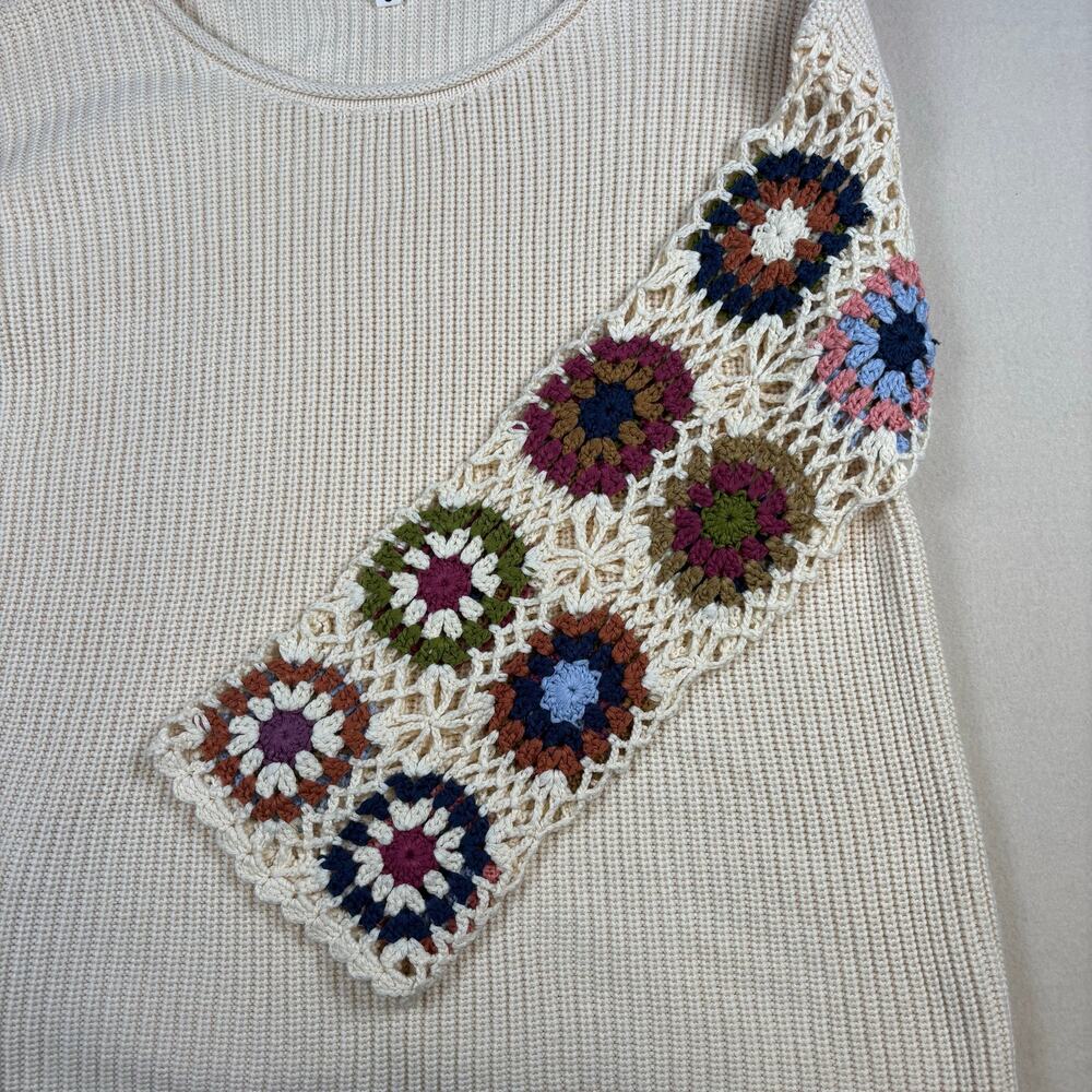 Heyson Small crew neck sweater with crochet floral granny square sleeves Size S - Picture 6 of 9